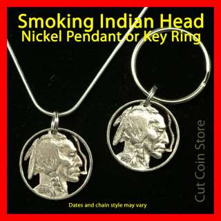 Smoking Indian head Nickel Smoker Cut Coin Necklace Key  