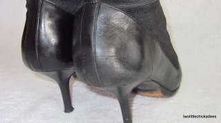 YSL Yves Saint Laurent Black Leather Elastic Tall Fashion Knee Hi 