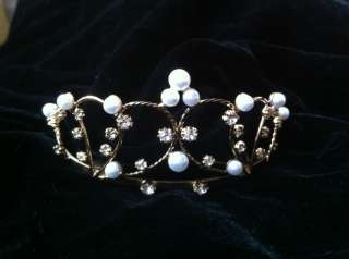   tiara   gold colour with faux pearls and diamante   small/medium dogs