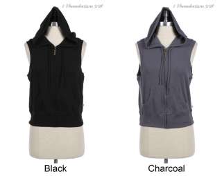 Hooded Sleeveless Vest with Full Zip Up Front Pockets VARIOUS COLOR 