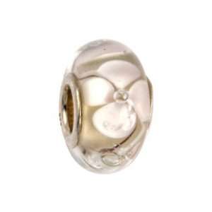 IMPPAC white Murano Style Glass Bead, Iris, 925 Sterling Silver, fits 