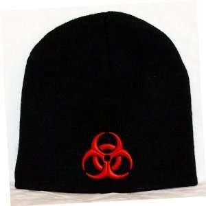 Biohazard Symbol Embroidered Skull Cap   Black