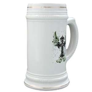    Stein (Glass Drink Mug Cup) Scripted Winged Cross 
