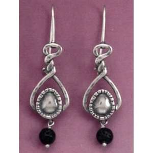   Silver Twist Earrings on Wire, 4mm Lava Bead Drop, 1 3/8 inch Jewelry