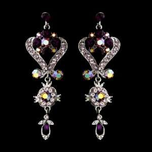Silver Amethyst Purple Crystal Chandelier Bridal Prom Earrings  