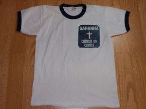 VTG 70s Russell Gahanna Ringer Jersey Church T Shirt  
