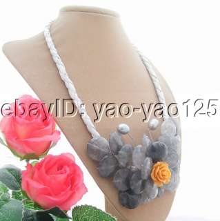 Stunning Grey Pearl&Cloudy Quartz&Coral Necklace  