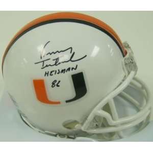  Vinny Testaverde Autographed/Hand Signed Miami Mini Helmet 