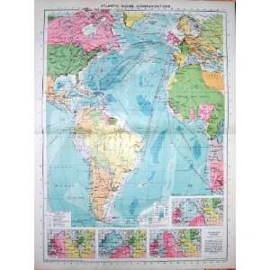  1935 Map Atlantic Ocean Communications America Africa 