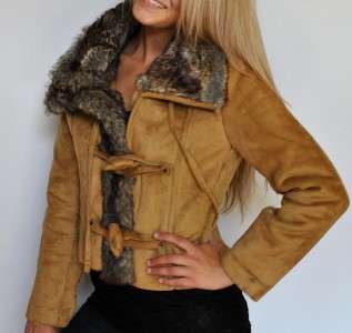 New Womens Steve Madden Faux Shearling Jacket Suede Coat Faux Fur 