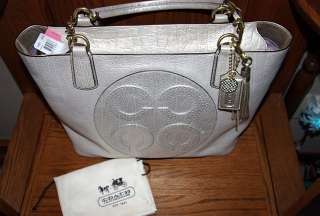 COACH Colette OP ART Off White Leather Gold Metallic Wash 16485 Lg 