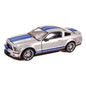  2008 Shelby GT500KR 1/18 Silver w/Blue Stripes Toys 