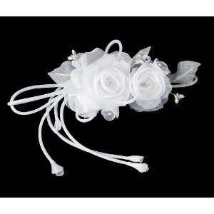  Lovely Double White Flower Bridal Hair Comb with Rhinestones Jewelry