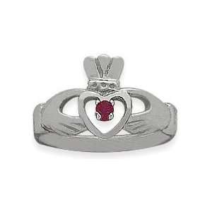   Ladies 10 Karat White Gold Ruby Claddagh Ring   7.25 Jewelry