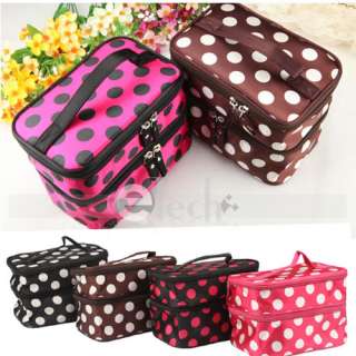   Storage Makeup Organizer Cosmetic Bag Dots Pattern Double Layer 4 Colo