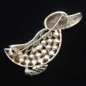 Coro Vintage Duck Brooch Pin with Aurora Borealis Rhinestones Bird 