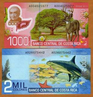 SET, Costa Rica, 1000;2000 Colones, 2011, New, UNC  