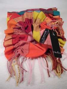 Cashmink by Fraas/Scrunch Long Scarf Red/Orng/Teal NWT  