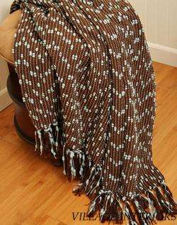 NEW LUXURY BLUE & BROWN POPCORN CHENILLE THROW BLANKET / MAKES A GREAT 