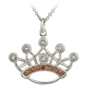   Two Tone Rose Gold Champagne Diamond Accent Crown Necklace Jewelry