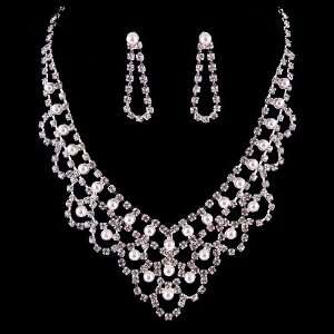 Bridal Wedding Jewelry Set Necklace Crystal Rhinestone V Drape Pearl 