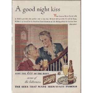   good night kiss  1944 Schlitz Beer Ad, A0417A 