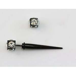   Earring With Studded Cube Shaped Head   1.5 Inch (1 Pair) Jewelry