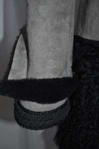 ERMANNO SCERVINO Gray Suede Black Mongolian Lamb Fur Skirt Jacket Coat 