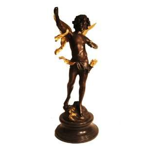  Bronze Art Large Cupid God of Love Sculpture Gold Wings 