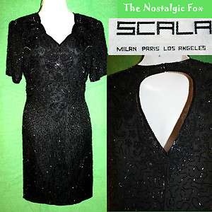 SCALA~VTG 80s Glam Blk Heavily Beaded Sequined Holiday Party Drag 