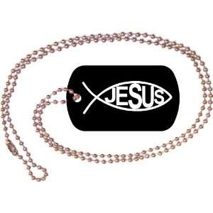  Jesus Fish Black Dog Tag with Neck Chain 