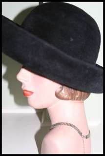 VINTAGE HAT ~ Black MERRIMAC DELUXE VELOUR ~ Sz 21  