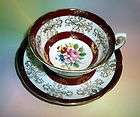 Dark Red & Floral Center Royal Grafton Tea Cup and Sauc