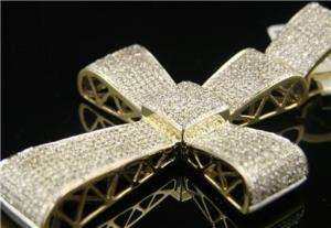 MENS 4.0 CTW YELLOW GOLD BIG CURVY DIAMOND CROSS CHARM  