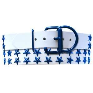   Pearl White Leather Dog Collar with Stars, Sapphire Blue
