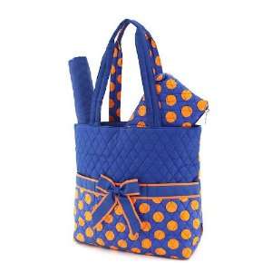  Monogrammable Blue & Orange Polka Dot Quilted (3) Piece 