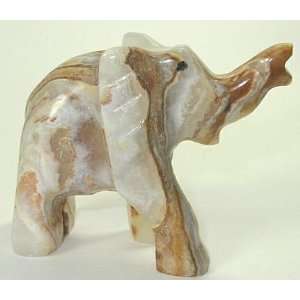  Colorful Elephant Carved Onyx Sculpture