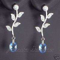 PRECIOUS* _BLUE TOPAZ CUSHION CUT CZ DANGLE EARRINGS_Silver  