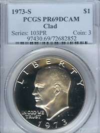 1973 S CLAD EISENHOWER $1 PCGS PF 69 DCAM  