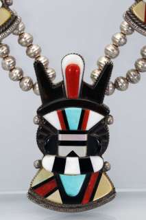 Vintage Native American Zuni Andrew Dewa INLAY KACHINA Silver Necklace 