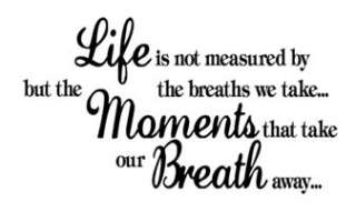 LIFE is NOT MEASURED BY THE BREATHS Vinyl Wall Quote Decal Sticker 