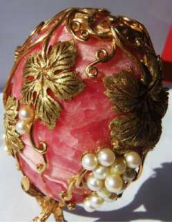 Rare 20th C. Russian Art Nouveau 18k Gold,Pearls&Rhodonite Easter egg 