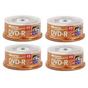  Memorex (4) 25PK 16X 4.7GB DVD R Total of 100 DVDs 
