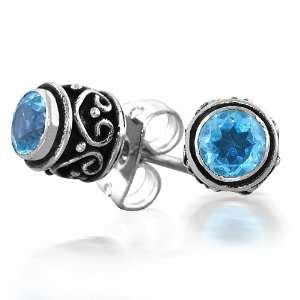 Bling Jewelry December Birthstone Blue Topaz Sterling Silver Bali Stud 