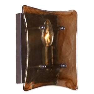   Lt Wall Sconce Lighting Fixture Oil Bronze Metal w/ Toffee Art Glass