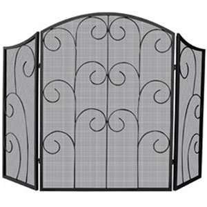   Panel Black Wrought Iron Screen with Decorative Scroll
