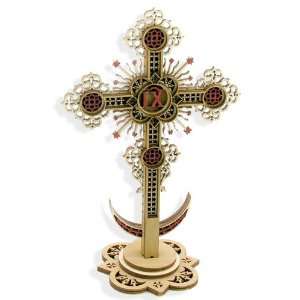 Russian Cross Wooden Wood Laser Cut Cross with Moon & Stand New 7 1 
