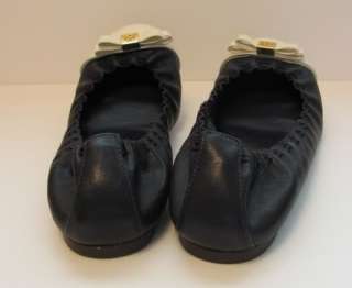 Tory Burch Romy Navy White bow shoe Ballet Flat 9.5 New 9 1/2  