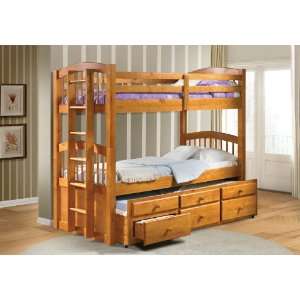   Micah Honey Oak Twin Bunk Bed with Trundle and Drawers