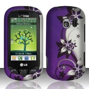 For LG Extrovert VN271 (Verizon) Rubberized Purple/Silver Vines Design 